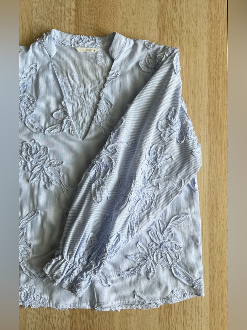 Zara Embroidered Floral Blue Stripe Blouse XS Cotton Boho - Picture 5 of 15